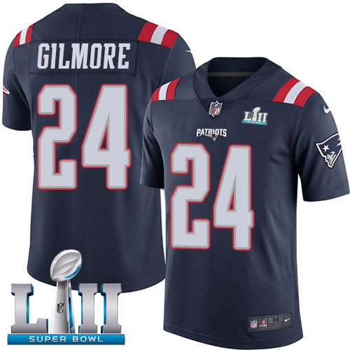 Nike Patriots #24 Stephon Gilmore Navy Blue Super Bowl LII Men's Stitched NFL Limited Rush Jersey - Click Image to Close